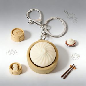 Cute Backpack Charm Simulation Food Stress Relief Toy Squishy Steamed Bun Clicking Dumpling Keychain Accessories for Key Bag
